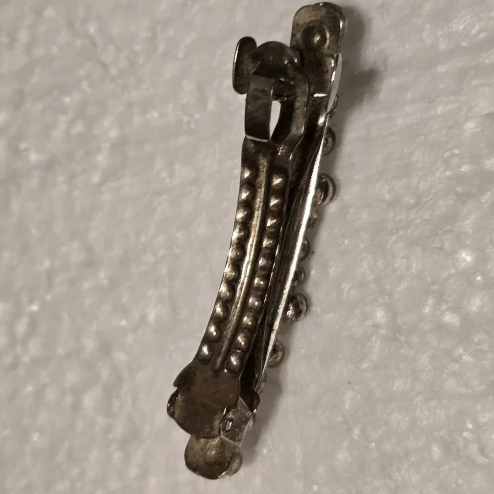 Vintage Rhinestone Floral Silver Tone Hair Clip Barrette